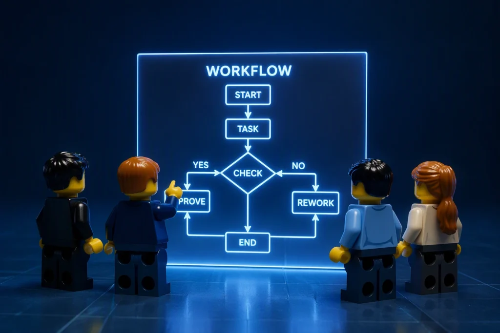 Illustratie van gekoppelde bedrijfssystemen die data automatisch uitwisselen